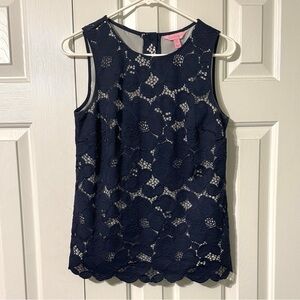 Lilly Pulitzer Navy Floral Lace Tank Top